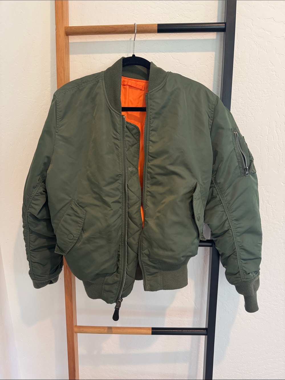Vintage Alpha Green Bomber Jacket with Orange Lining - Men